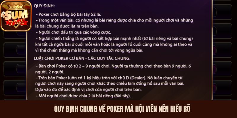 Quy định chung về Poker mà hội viên nên hiểu rõ